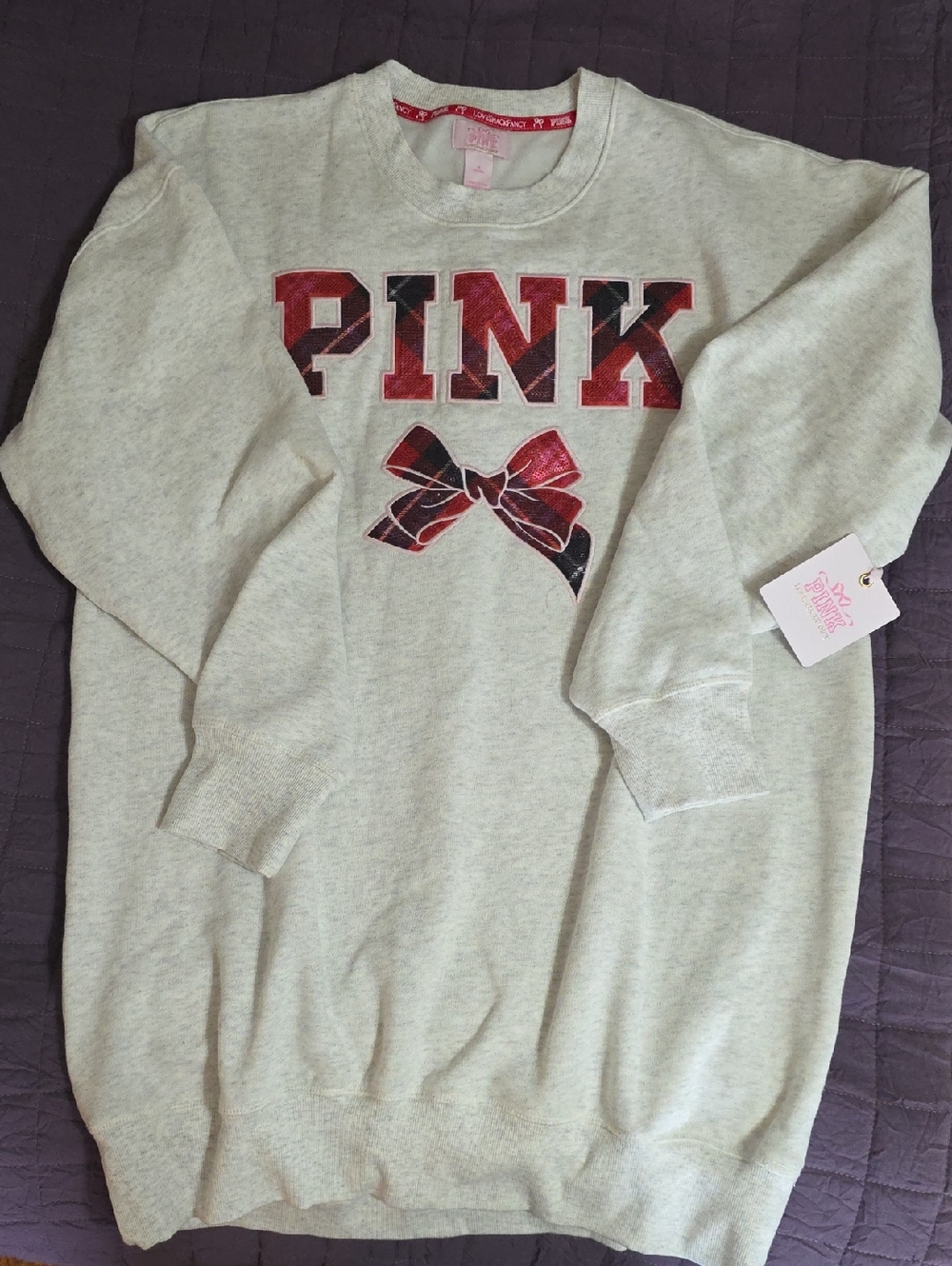 PINK Victoria's Secret Grey Sweatshirt Dress with Red & Black Logo Bow